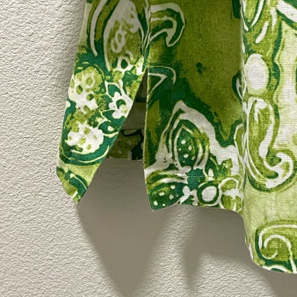 CHICO'S (NEW) Woven 3/4 Sleeve Linen Button Front Paisley Blouse, Lime Green- XL - Picture 5 of 9